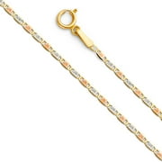 TRUST JEWELRY 14k Solid Tri Color Italian Gold Valentino Chain Link Necklace 1.5mm