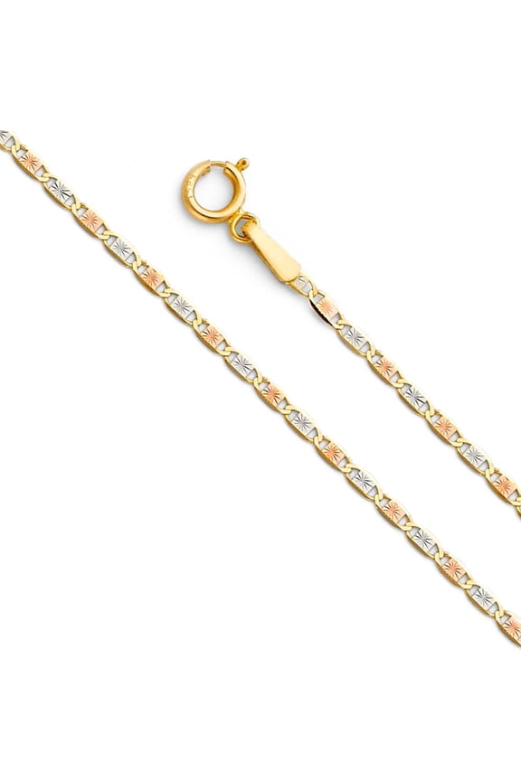 14k Solid Tri Color Italian Gold Valentino Chain Link Necklace 1.5mm