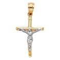 thumbnail image 1 of 14k Solid Two Tone Gold Small Simple Cross Crucifix Charm Pendant 20mm, 1 of 1