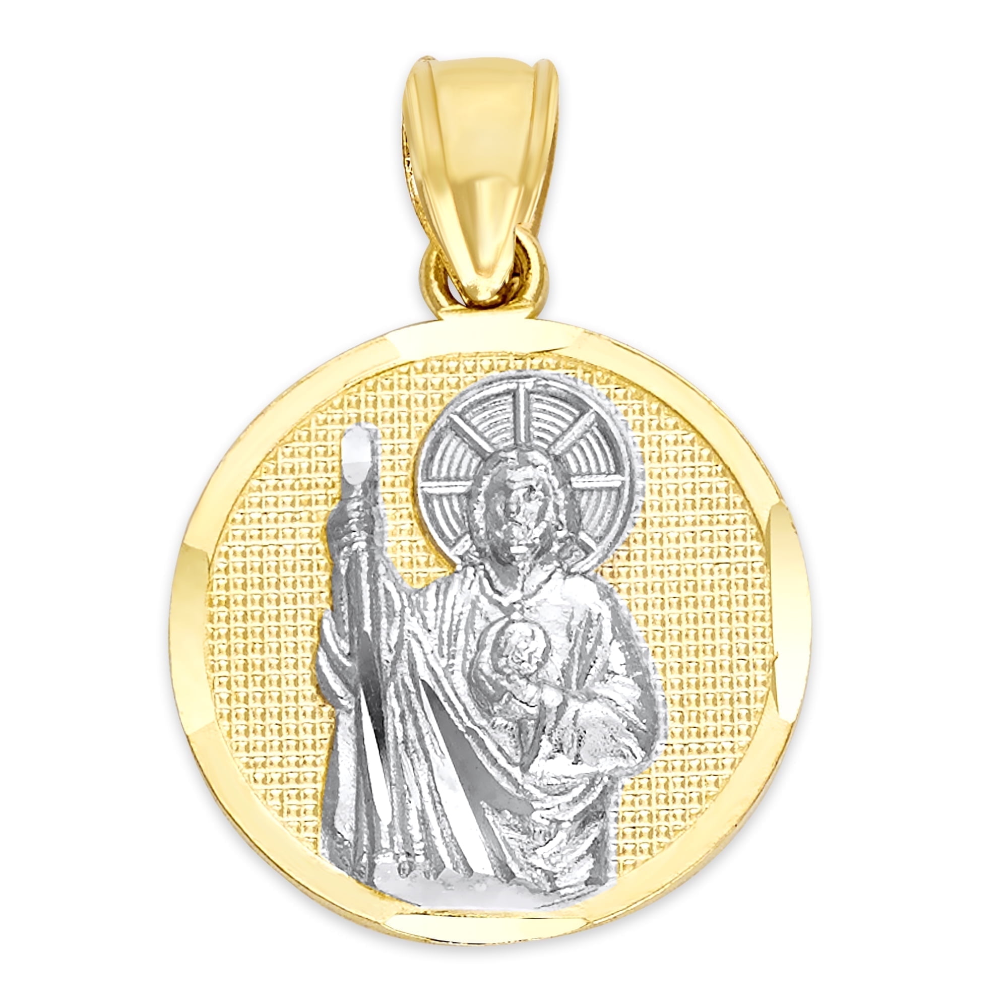 14k Solid Two-Tone Gold Small Jude Pendant San Judas