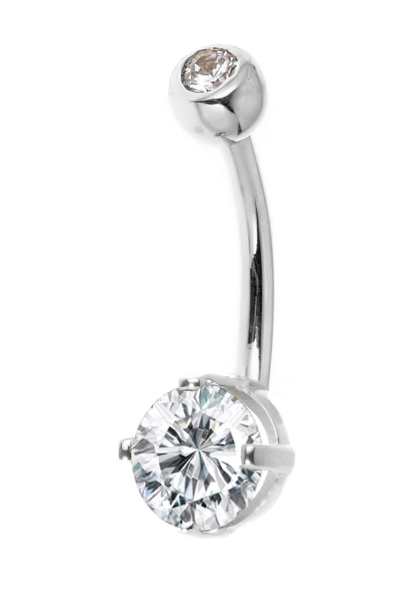 14k White Gold Cubic Zirconia Navel Barbell Ring, 20 mm, 1 Count