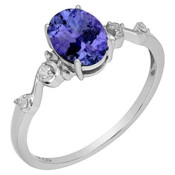 14k Solid White Gold Oval Genuine Tanzanite and Natural Diamond Birthstone Engagement Ring Swirl Shank