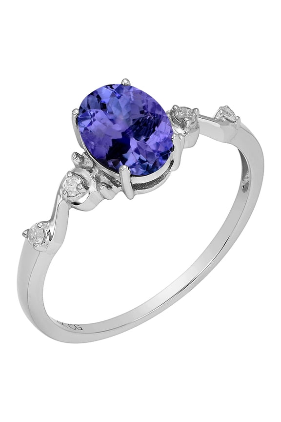 14k Solid White Gold Oval Genuine Tanzanite and Natural Diamond Birthstone Engagement Ring Swirl Shank