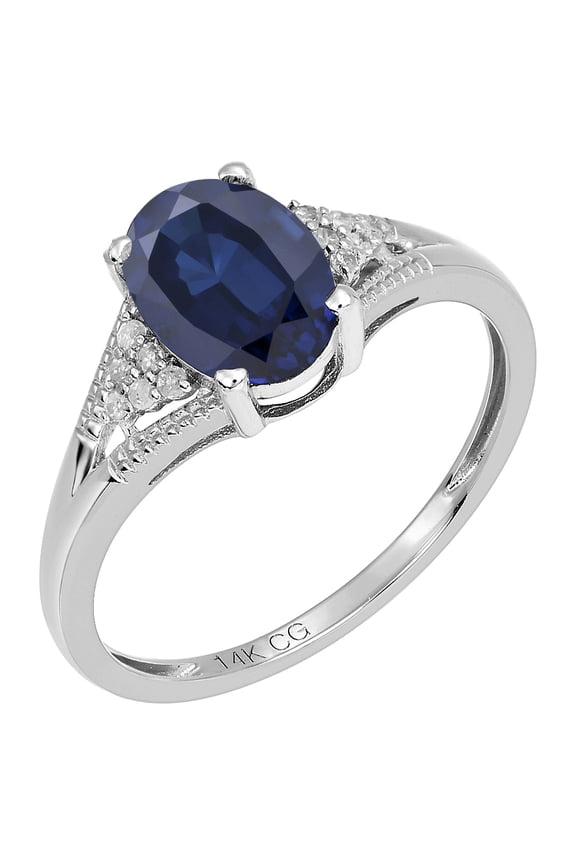 14k Solid White Gold Oval Natural Sapphire and Natural Diamond Vintage Style Birthstone Engagement Ring
