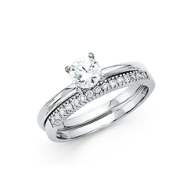 14k Solid White Italian Gold 1.0 ct CZ Half Eternity Wedding Ring Set