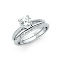 thumbnail image 1 of 14k Solid White Italian Gold 1.0 ct CZ Round Plain Wedding Ring Duo Set, 1 of 2