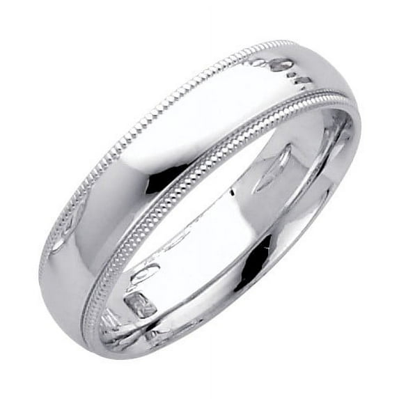 14k Solid White Italian Gold Comfort Fit Plain Milgrain Wedding Band 5mm