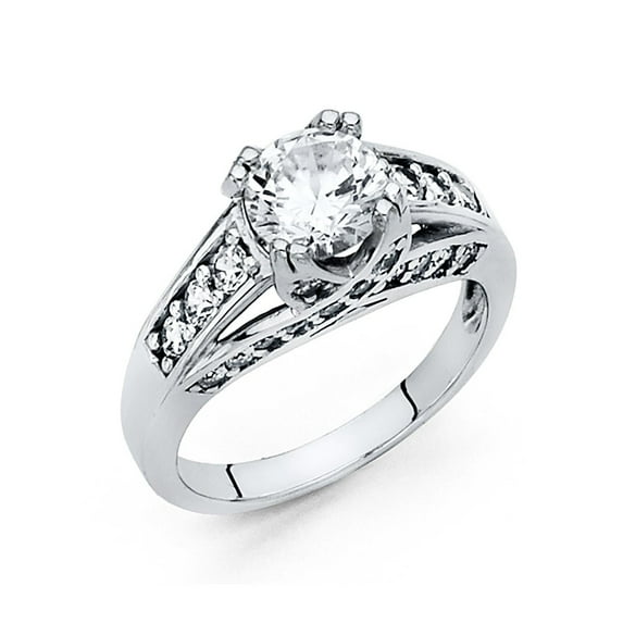 14k Solid White Italian Gold Round CZ Antiques Wedding Ring