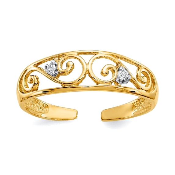 14k Solid Yellow Gold .02ct Diamond Scroll toe ring toe ring for Women - .02 dwt