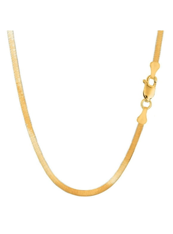 14k Solid Yellow Gold 3.00mm Shiny Imperial Herringbone Chain Necklace or Bracelet for Pendants and Charms with Lobster-Claw Clasp (7", 16", 18" or 20 inch)