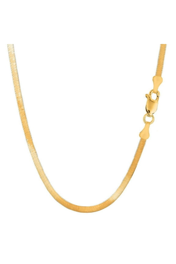 14k Solid Yellow Gold 4.00mm Shiny Imperial Herringbone Chain Necklace or Bracelet for Pendants and Charms with Lobster-Claw Clasp (7", 8", 16", 18" 20" or 24 inch)