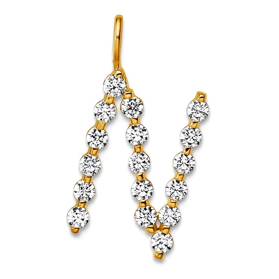 14k Solid Yellow Gold 5/8ct Lab Grown Diamond VS+ F+ Alphabet N Pendant ...