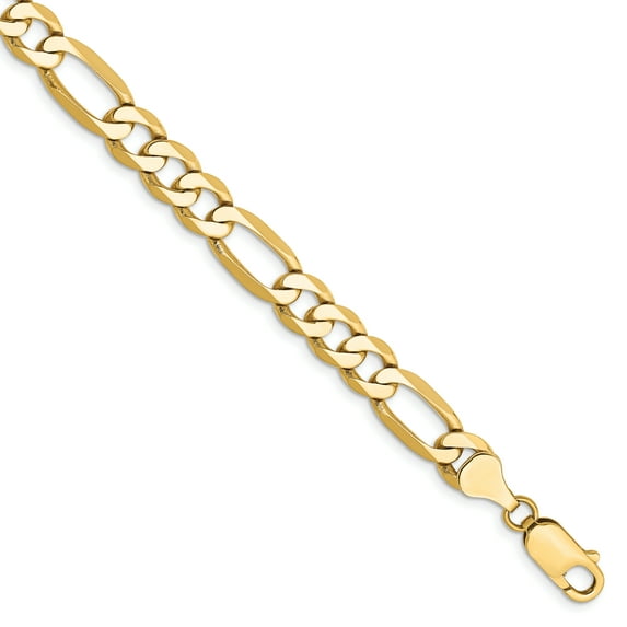 14k Solid Yellow Gold 7mm Thick Flat Figaro Mens Bracelet - 9 Inches