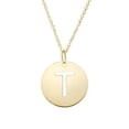 thumbnail image 1 of 14k  Solid Yellow Gold Disc Initial T Necklace with Lobster Claw Clasp, Letter T Pendant 15mm  , 0.8mm Cable Chain (18"), 1 of 3