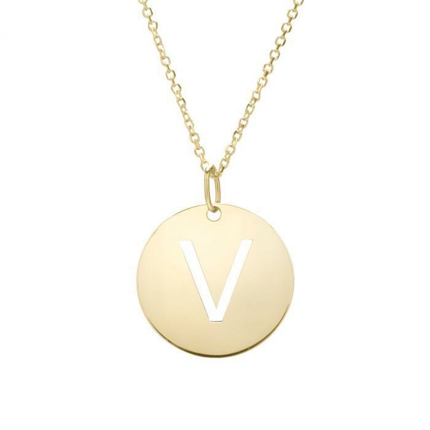 14k Solid Yellow Gold Disc Initial N Necklace with Lobster