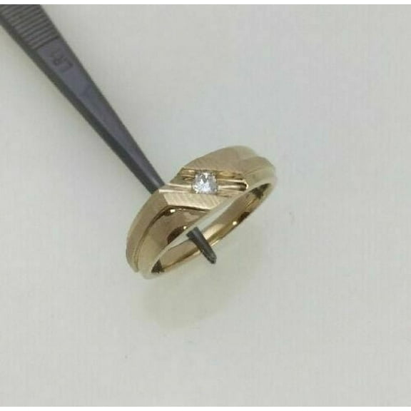 14k Solid Yellow Gold High Polish & Sandblast Round Diamond Ring