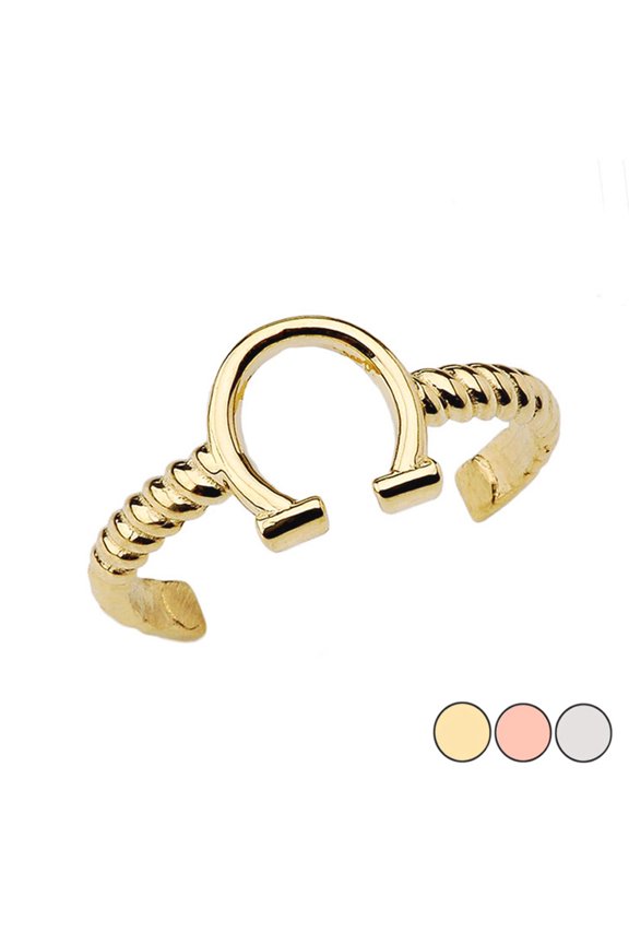 14k Solid Yellow Gold Horseshoe Rope Toe Ring