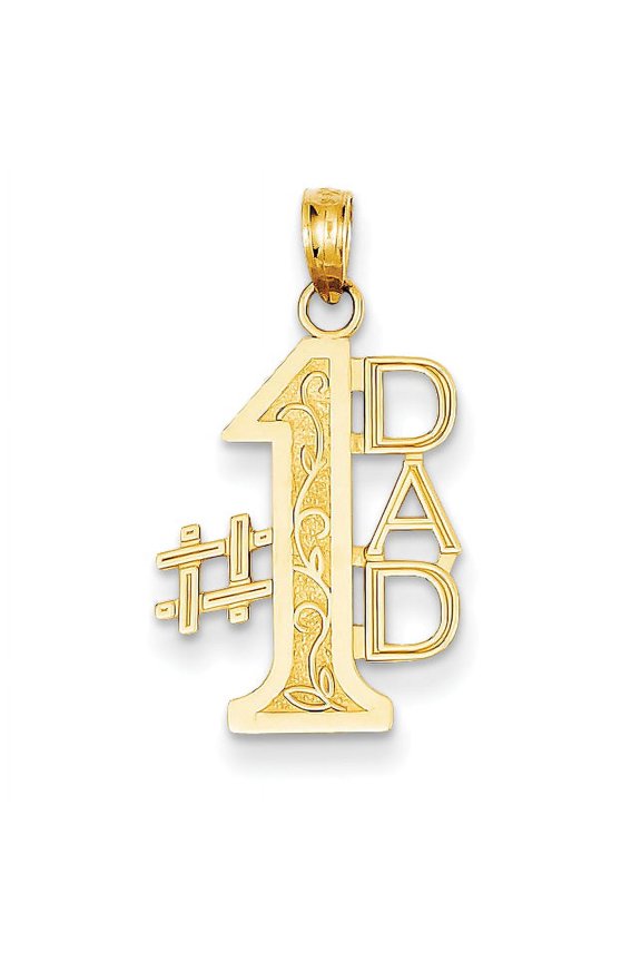 14k Solid Yellow Gold Men's "#1 DAD" Pendant Charm