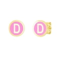 thumbnail image 1 of 14k  Solid Yellow Gold  Pink Enamel Stud Earrings w/ Pushbacks, Initial D (8x8mm), 1 of 2