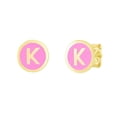 thumbnail image 1 of 14k  Solid Yellow Gold  Pink Enamel Stud Earrings w/ Pushbacks, Initial K (8x8mm), 1 of 2