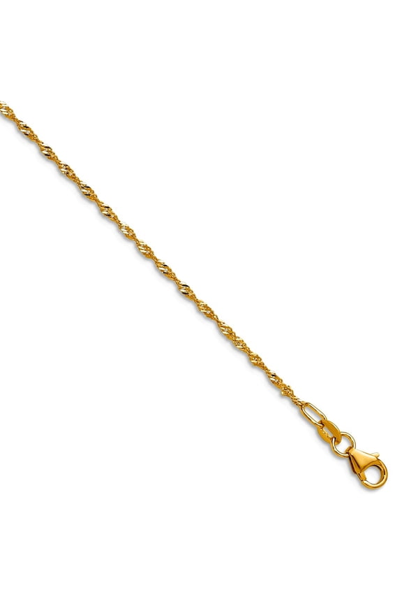 14k Solid Yellow Gold Polished 1.35mm Singapore Chain Necklace 24 Inch Chain Necklace for Women and Men