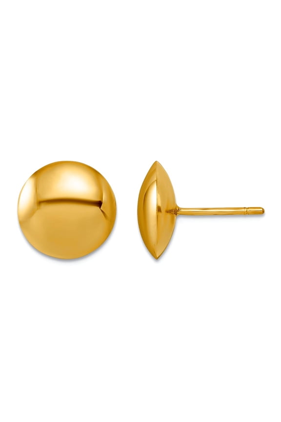 14k Solid Yellow Gold Polished 11.5mm Round Button Post Earrings 11.6x11.6mm Wide Stud Earring for Women