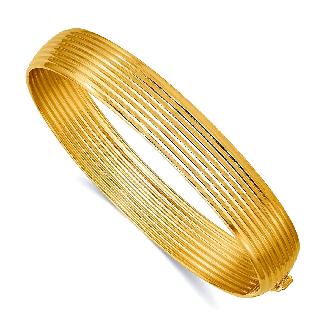 14k Solid Yellow Gold Polished Grooved Flexible Bangle Bracelet Cuff ...