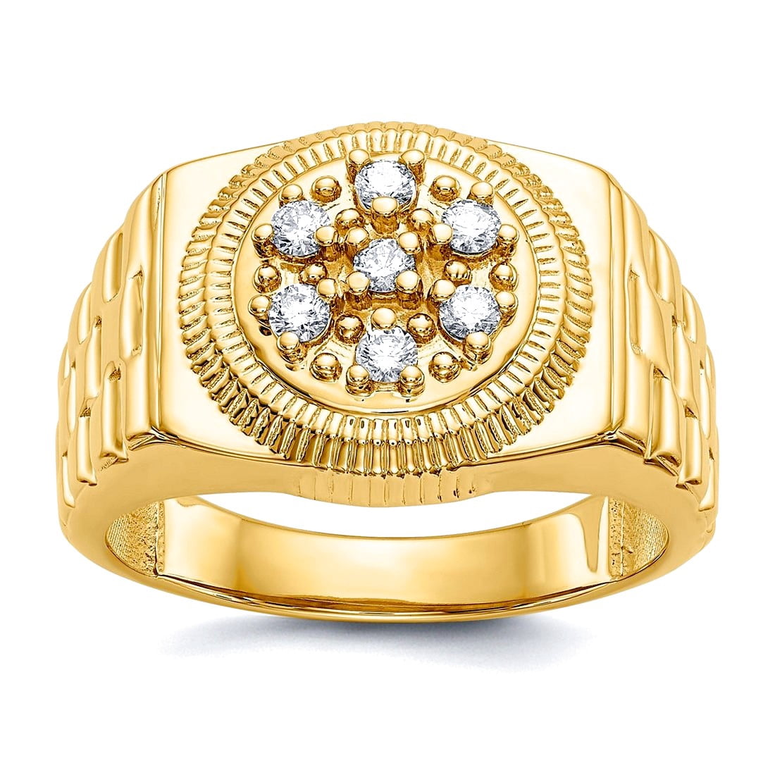 14k Solid Yellow Gold Polished Prong set Not engraveable Diamond Mens ...