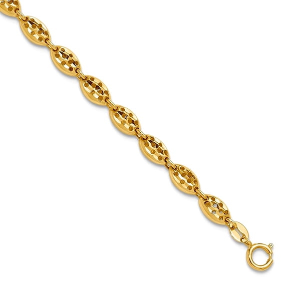 14k Solid Yellow Gold Polished and Sparkle-Cut Fancy Oval Link With .25 ...