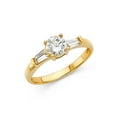 thumbnail image 1 of 14k Solid Yellow Gold Round & Baguette 1.0 ct CZ Soliatre Engagement Ring, 1 of 2