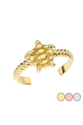 14k Solid Yellow Gold Sea Turtle Rope Toe Ring