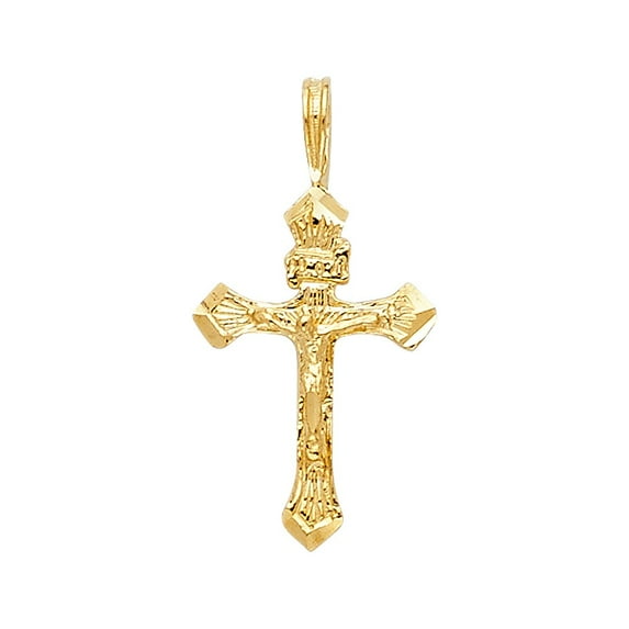 14k Solid Yellow Gold Small Cross Crucifix Charm Pendant 17mm