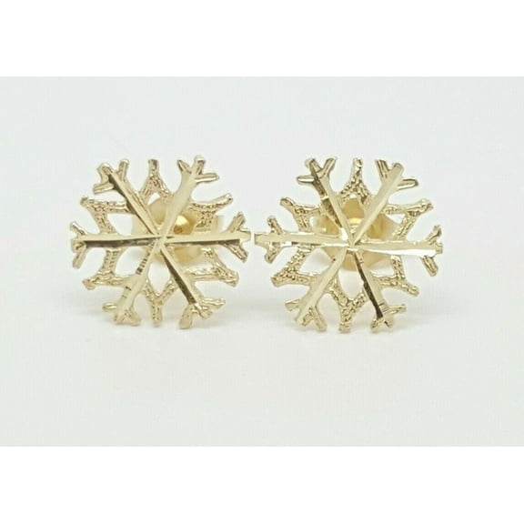 14k Solid Yellow Gold Snow Flake Stud Earrings Women Push Back 10MM