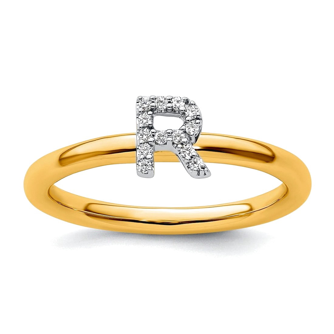 14k Solid Yellow Gold Stackable Diamond Letter Name Personalized ...