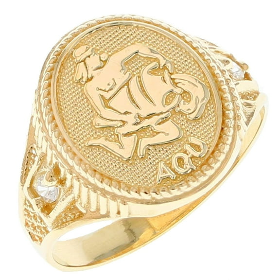 14k Solid Yellow Gold Zodiac CZ Ring - Aquarius