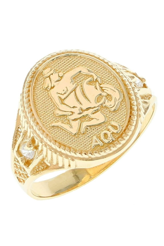 14k Solid Yellow Gold Zodiac CZ Ring - Aquarius