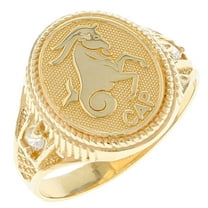 14k Solid Yellow Gold Zodiac CZ Ring - Capricorn