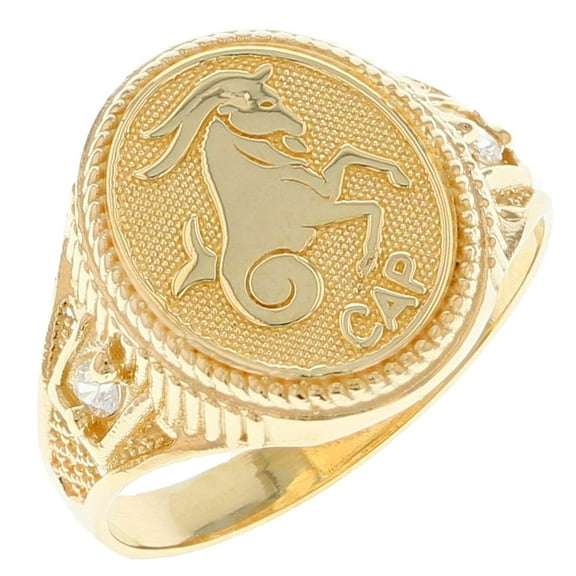 14k Solid Yellow Gold Zodiac CZ Ring - Capricorn