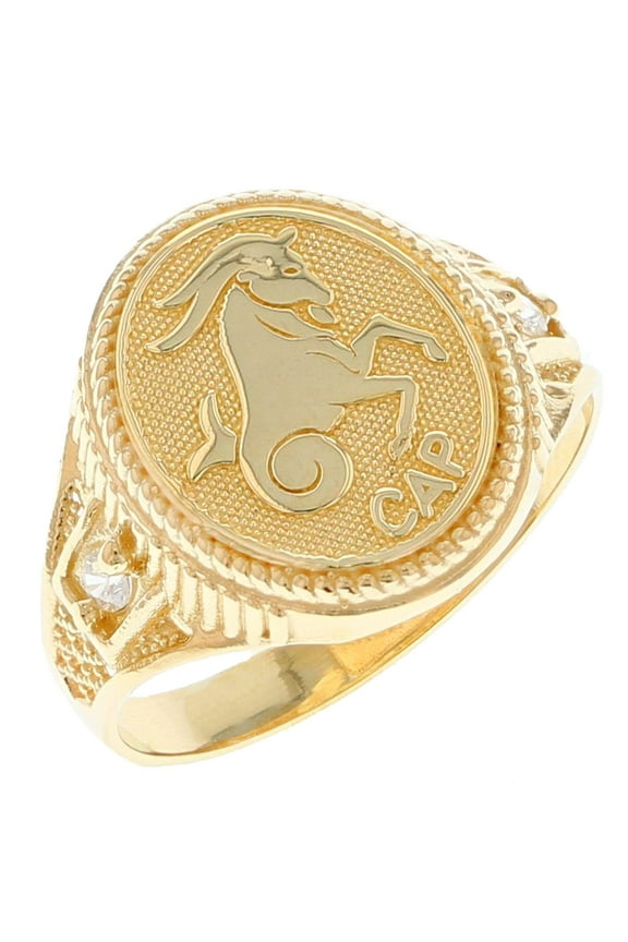 14k Solid Yellow Gold Zodiac CZ Ring - Capricorn