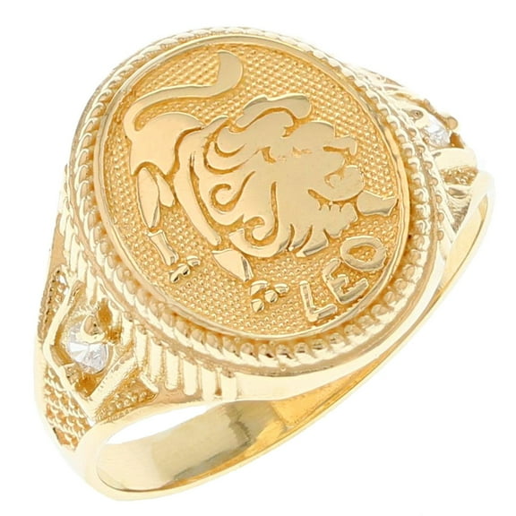 14k Solid Yellow Gold Zodiac CZ Ring - Leo