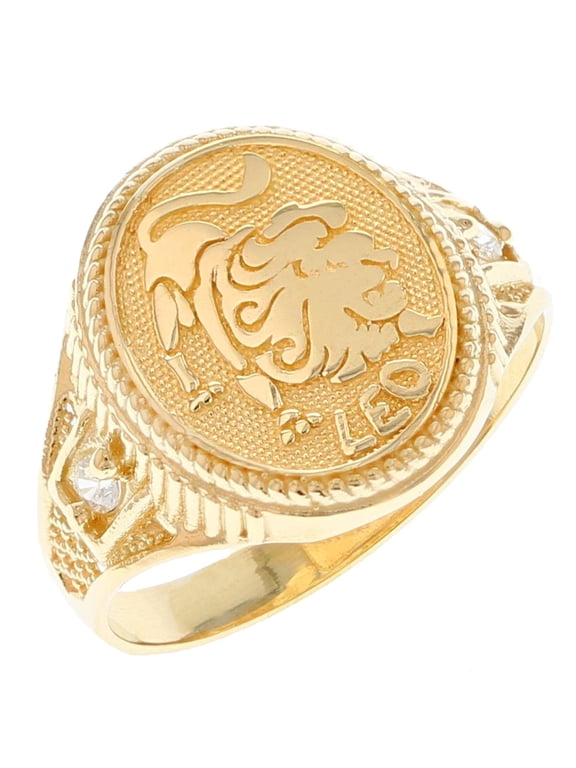 14k Solid Yellow Gold Zodiac CZ Ring - Leo