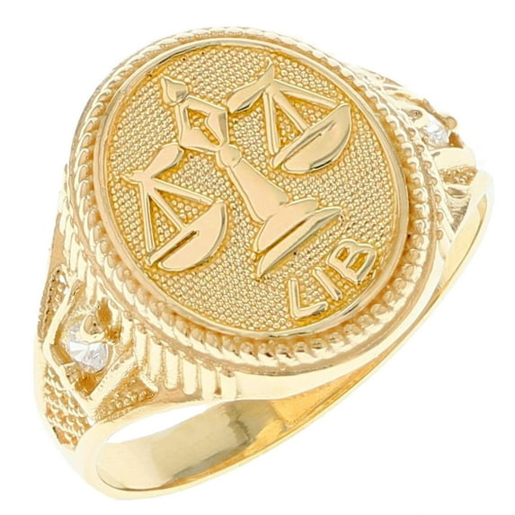 14k Solid Yellow Gold Zodiac CZ Ring - Libra