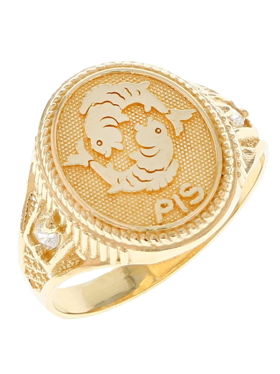 14k Solid Yellow Gold Zodiac CZ Ring - Pisces