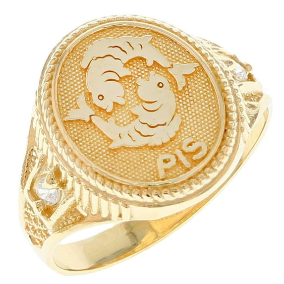 14k Solid Yellow Gold Zodiac CZ Ring - Pisces