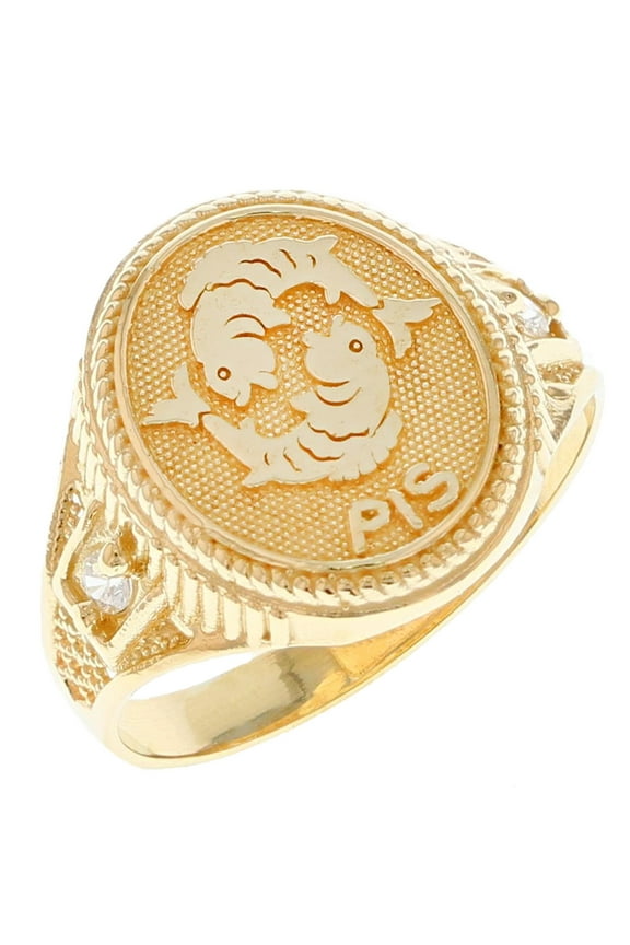 14k Solid Yellow Gold Zodiac CZ Ring - Pisces