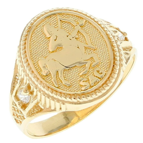14k Solid Yellow Gold Zodiac CZ Ring - Sagittarius