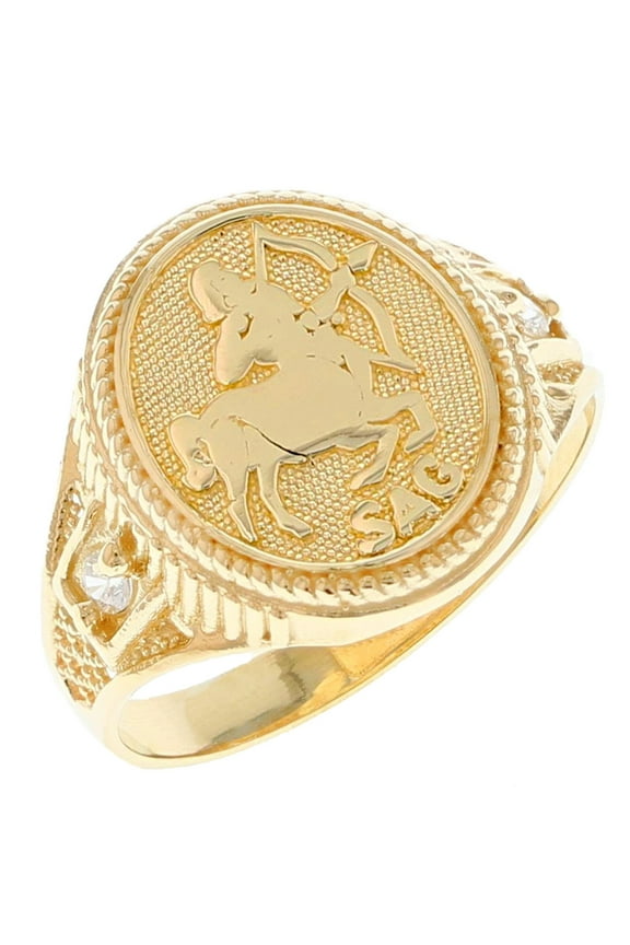 14k Solid Yellow Gold Zodiac CZ Ring - Sagittarius