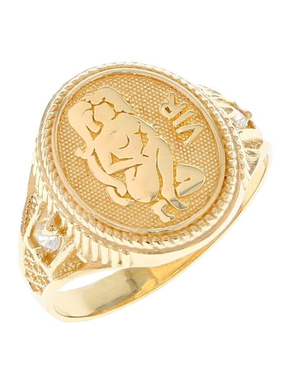 14k Solid Yellow Gold Zodiac CZ Ring - Virgo