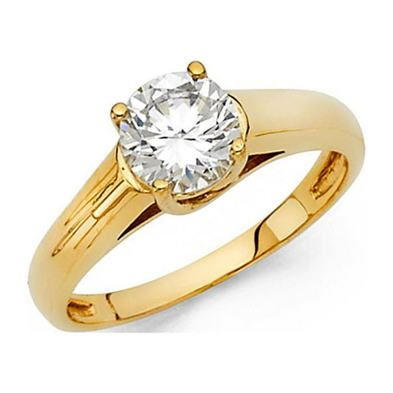 14k Solid Yellow Italian Gold 0.75 ct CZ Round Solitaire Engagement Ring