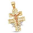 thumbnail image 1 of 14k Solid Yellow White Rose Gold Cara Vaca Crucifix Pendant Jesus Cross Charm Tri Color 25 x 16 mm, 1 of 1